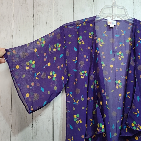 NWT LuLaRoe Monroe Kimono Fringe Hem Trim Coverup Top Purple Size Small 0-12. - Picture 3 of 8